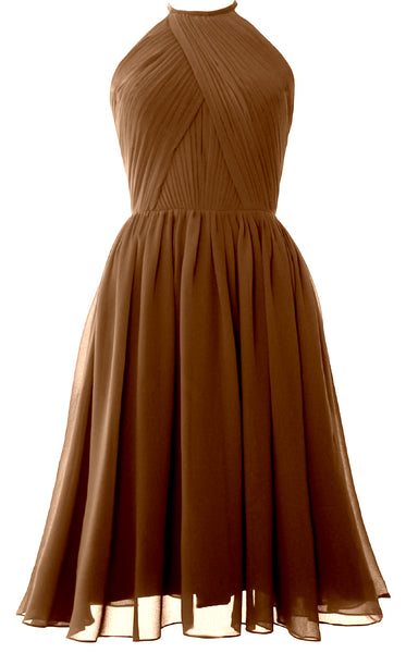 MACloth Women Halter Chiffon Cocktail Dress Short Bridesmaid Gown with Open Back