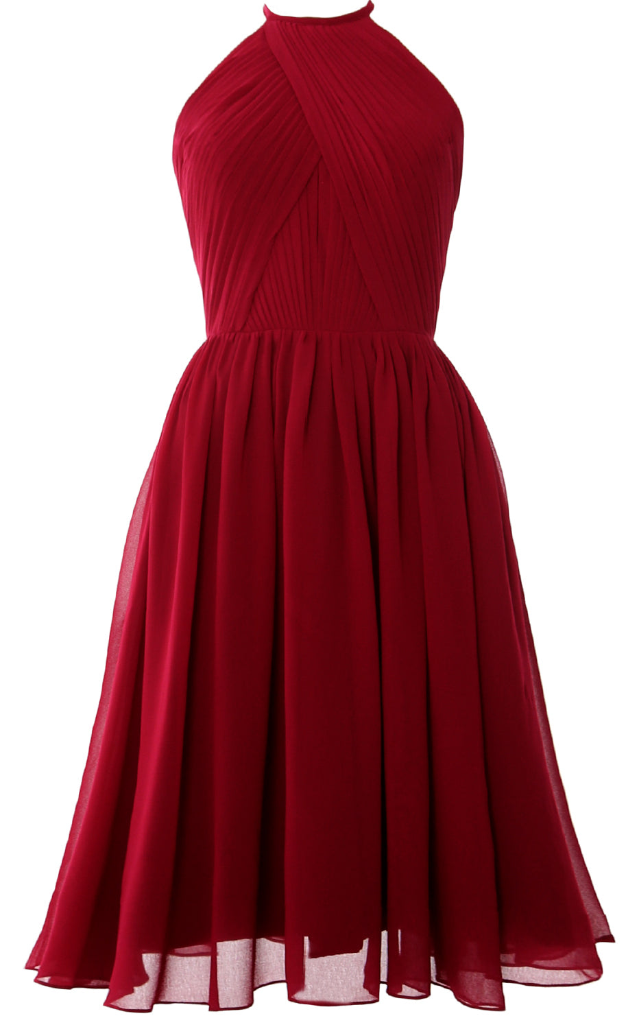 MACloth Women Halter Chiffon Cocktail Dress Short Bridesmaid Gown with Open Back