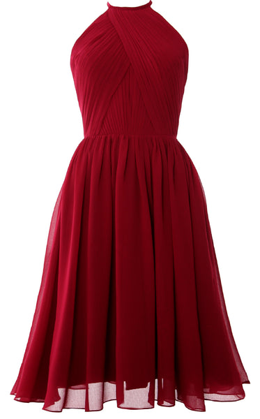 MACloth Women Halter Chiffon Cocktail Dress Short Bridesmaid Gown with Open Back