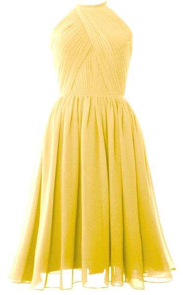 MACloth Women Halter Chiffon Cocktail Dress Short Bridesmaid Gown with Open Back