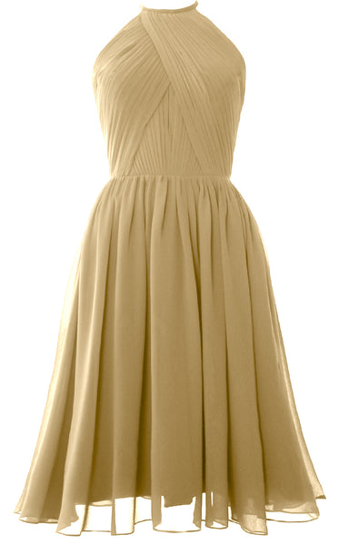 MACloth Women Halter Chiffon Cocktail Dress Short Bridesmaid Gown with Open Back