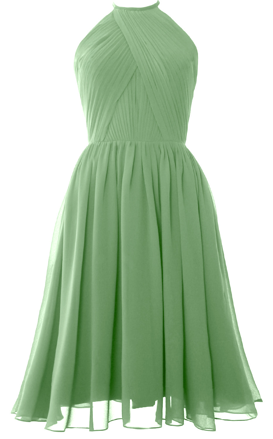MACloth Women Halter Chiffon Cocktail Dress Short Bridesmaid Gown with Open Back
