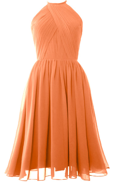 MACloth Women Halter Chiffon Cocktail Dress Short Bridesmaid Gown with Open Back
