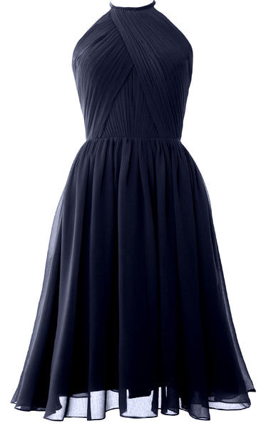 MACloth Women Halter Chiffon Cocktail Dress Short Bridesmaid Gown with Open Back
