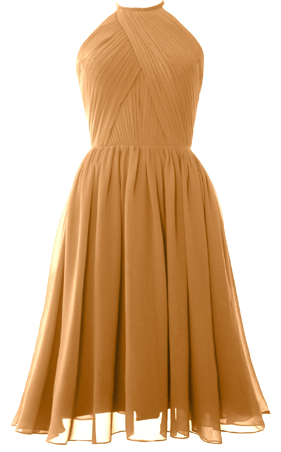 MACloth Women Halter Chiffon Cocktail Dress Short Bridesmaid Gown with Open Back