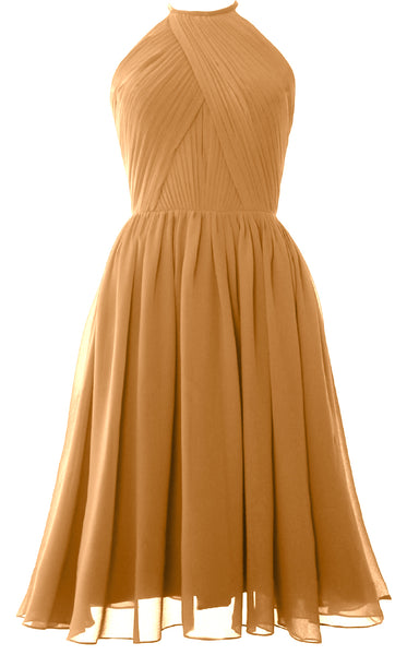 MACloth Women Halter Chiffon Cocktail Dress Short Bridesmaid Gown with Open Back