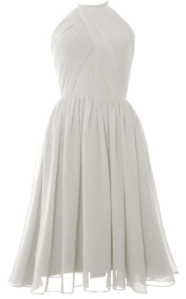 MACloth Women Halter Chiffon Cocktail Dress Short Bridesmaid Gown with Open Back