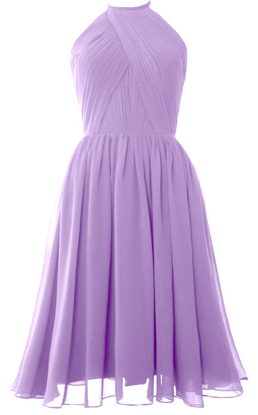 MACloth Women Halter Chiffon Cocktail Dress Short Bridesmaid Gown with Open Back