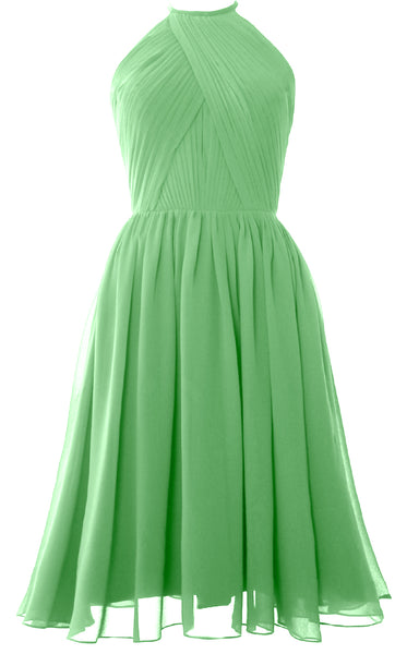 MACloth Women Halter Chiffon Cocktail Dress Short Bridesmaid Gown with Open Back