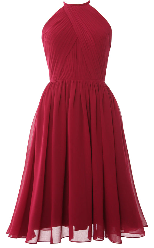 Vestido de cóctel de gasa con cuello halter para mujer de MACloth, vestido de dama de honor corto con espalda abierta