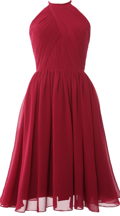 MACloth Women Halter Chiffon Cocktail Dress Short Bridesmaid Gown with Open Back