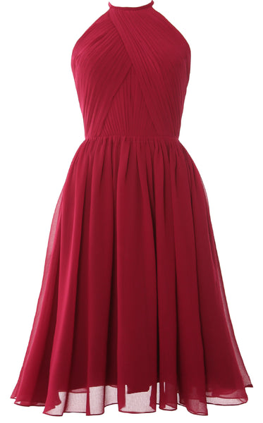 MACloth Women Halter Chiffon Cocktail Dress Short Bridesmaid Gown with Open Back