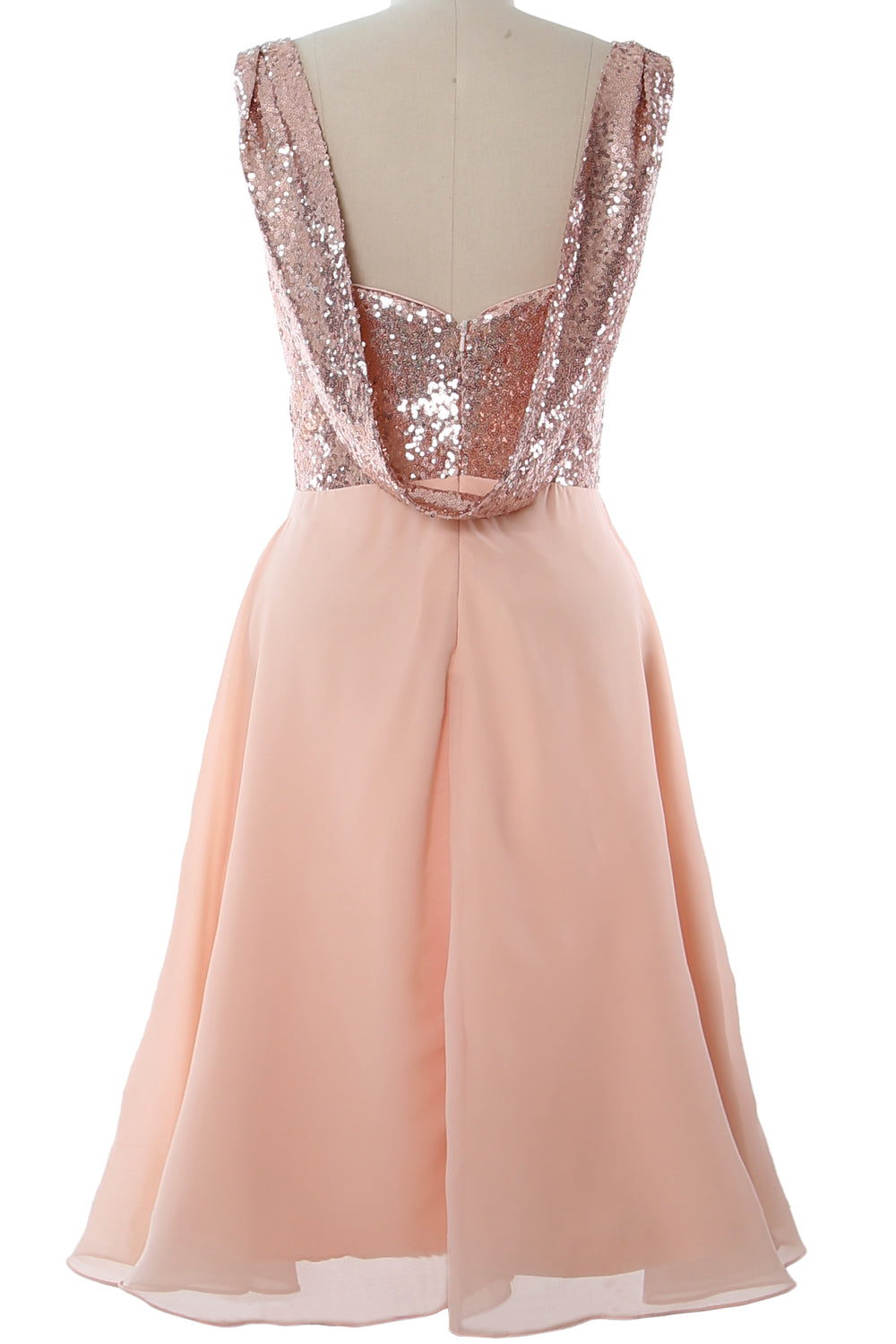 MACloth Gorgeous Sequin Short Bridesmaid Dress Cowl Back Cocktail Formal Gown