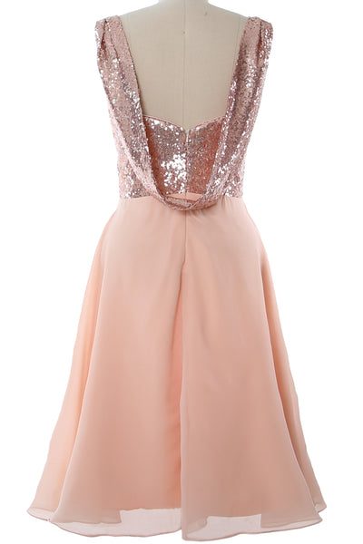 MACloth Gorgeous Sequin Short Bridesmaid Dress Cowl Back Cocktail Formal Gown