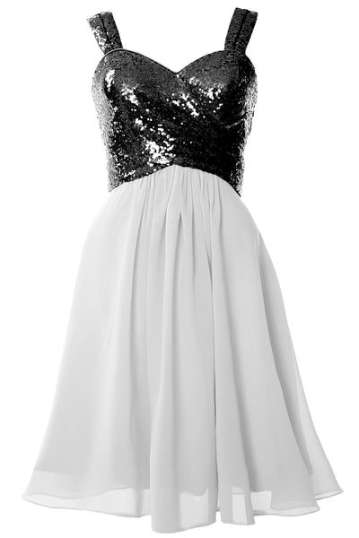 MACloth Gorgeous Sequin Short Bridesmaid Dress Cowl Back Cocktail Formal Gown
