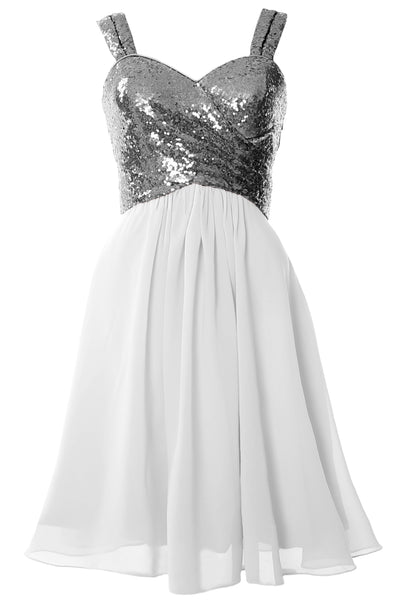 MACloth Gorgeous Sequin Short Bridesmaid Dress Cowl Back Cocktail Formal Gown