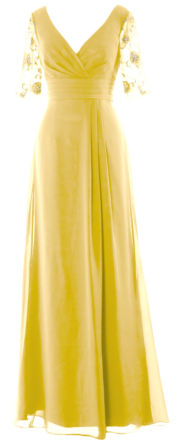 Vestido de novia largo de media manga con escote en V de MACloth para mujer