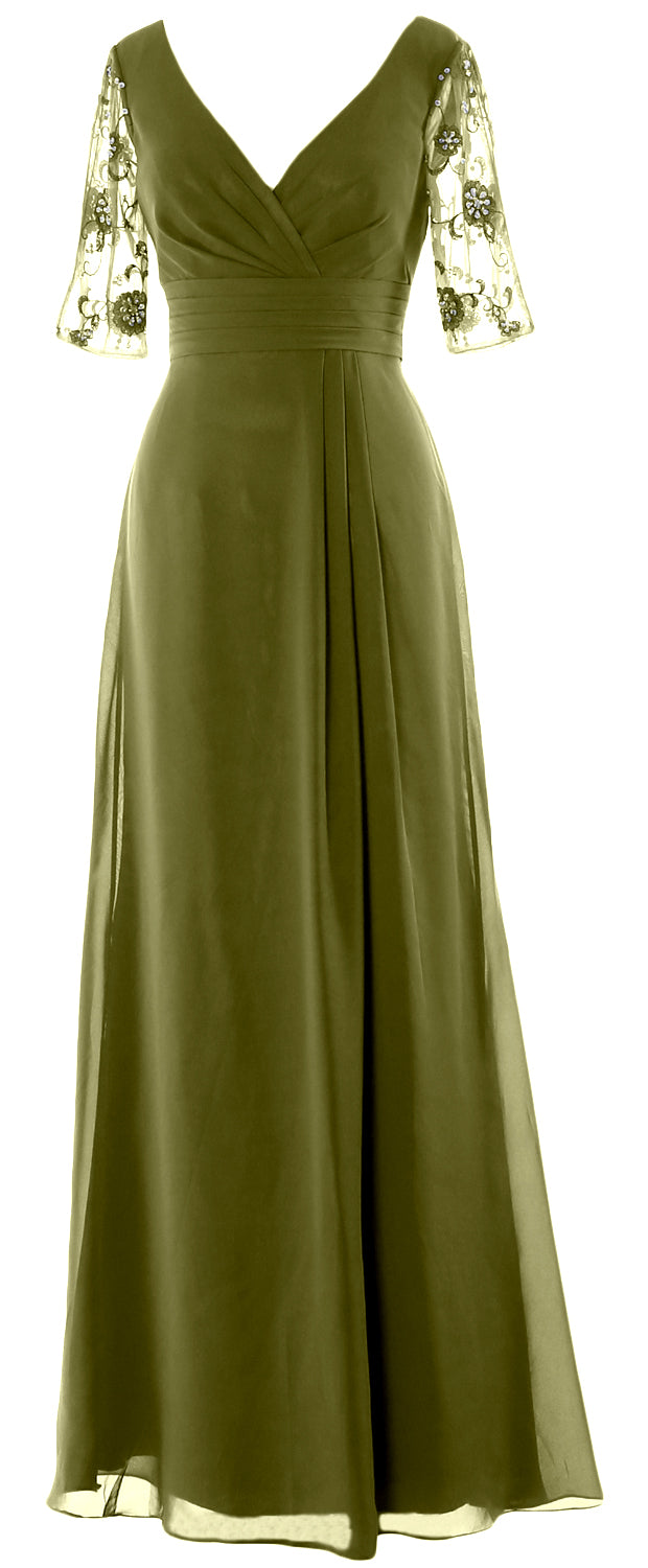 Macloth Women Half Sleeves Long Mother of The Bride Dress V Neck Formal Gown US14 Macloth Women Half Sleeves Long Mother of The Bride Dress V Neck Formal Gown US14