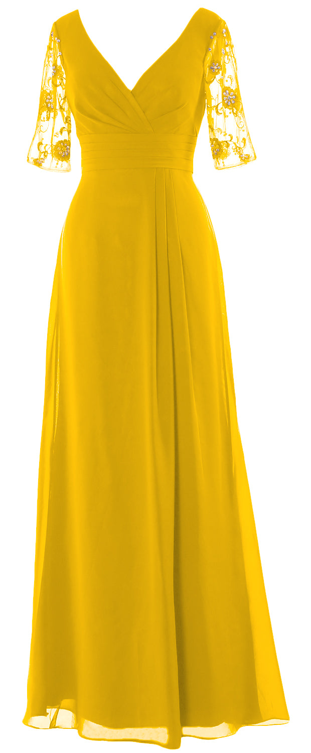 Vestido de novia largo de media manga con escote en V de MACloth para mujer