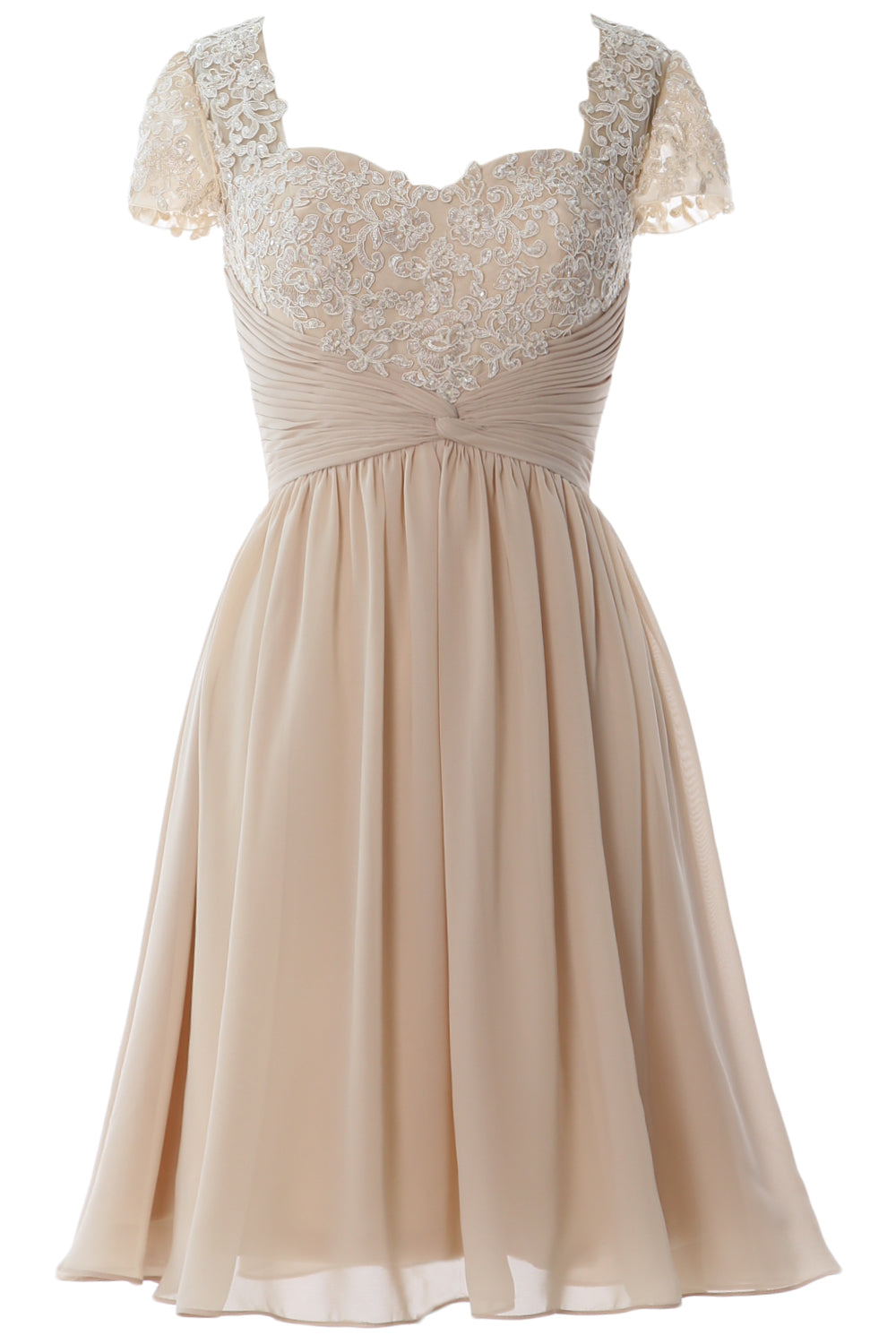 MACloth Women Cap Sleeve Party Formal Gown Short Lace Mother of Bride Dress Champagne / Above Knee / US4