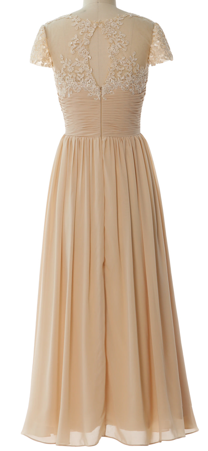 Vestido de noche formal de gasa con encaje para mujer de MACloth, vestido para madre de la novia con mangas cortas