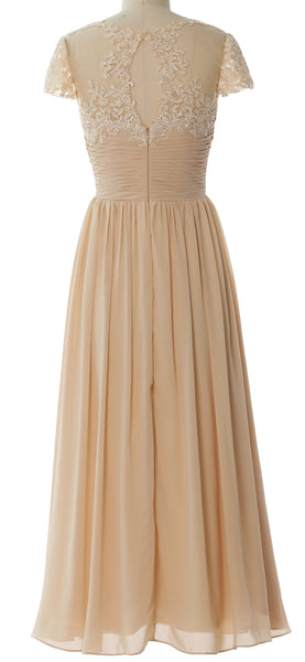 MACloth Women Lace Chiffon Evening Formal Gown Cap Sleeves Mother of Bride Dress