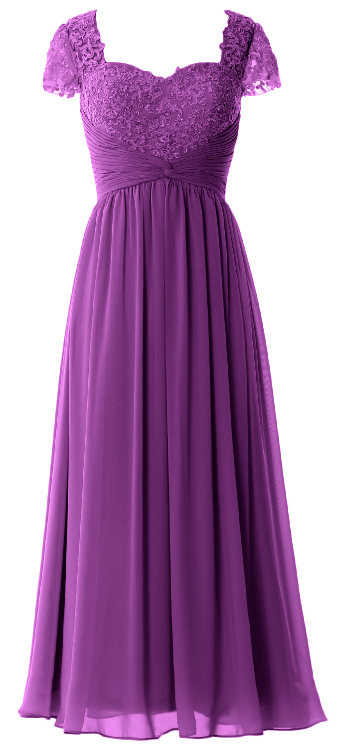 Vestido de noche formal de gasa con encaje para mujer de MACloth, vestido para madre de la novia con mangas cortas