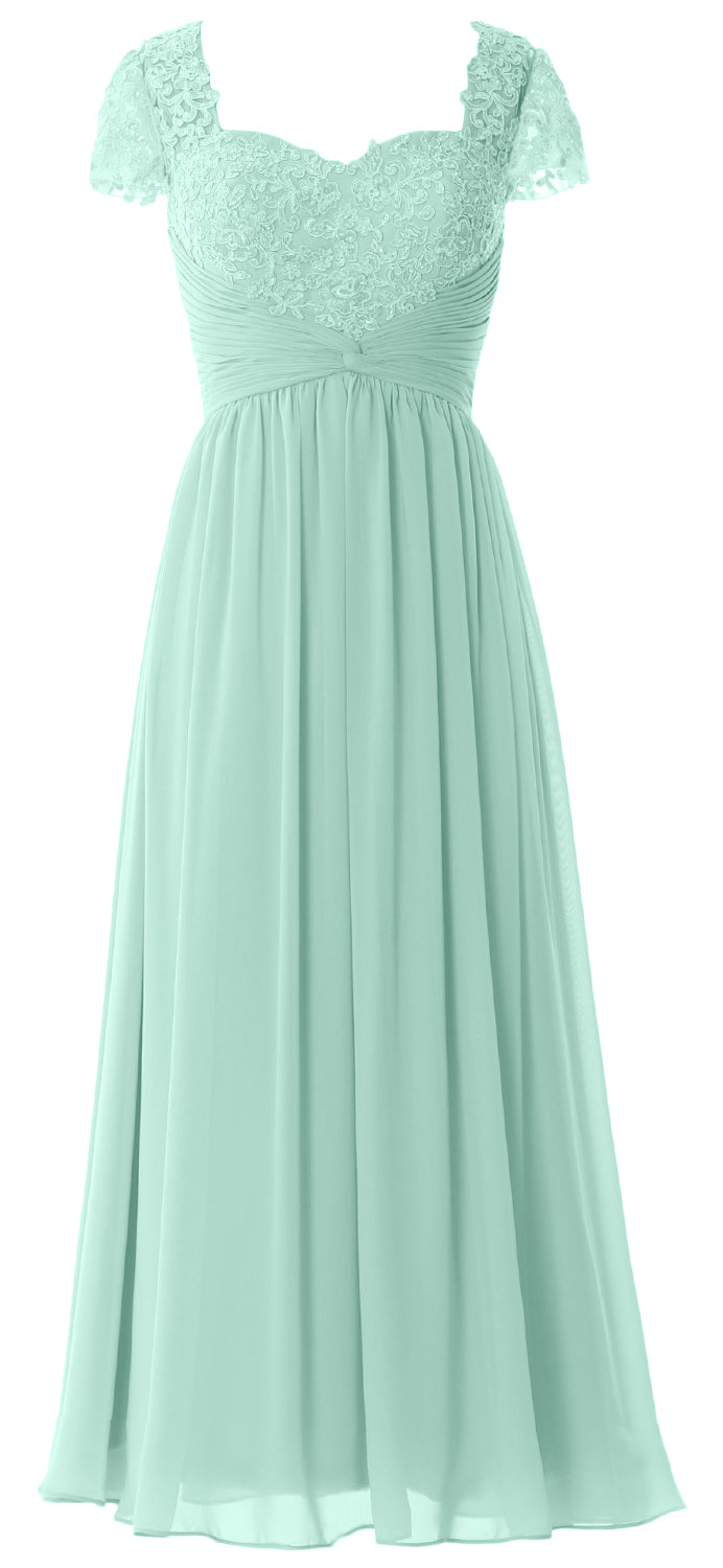 Vestido de noche formal de gasa con encaje para mujer de MACloth, vestido para madre de la novia con mangas cortas