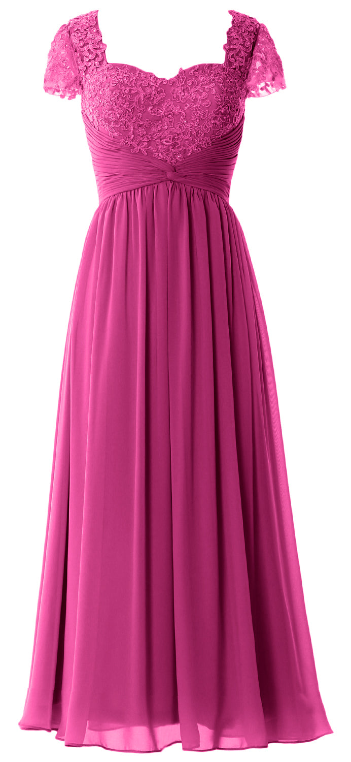 Vestido de noche formal de gasa con encaje para mujer de MACloth, vestido para madre de la novia con mangas cortas