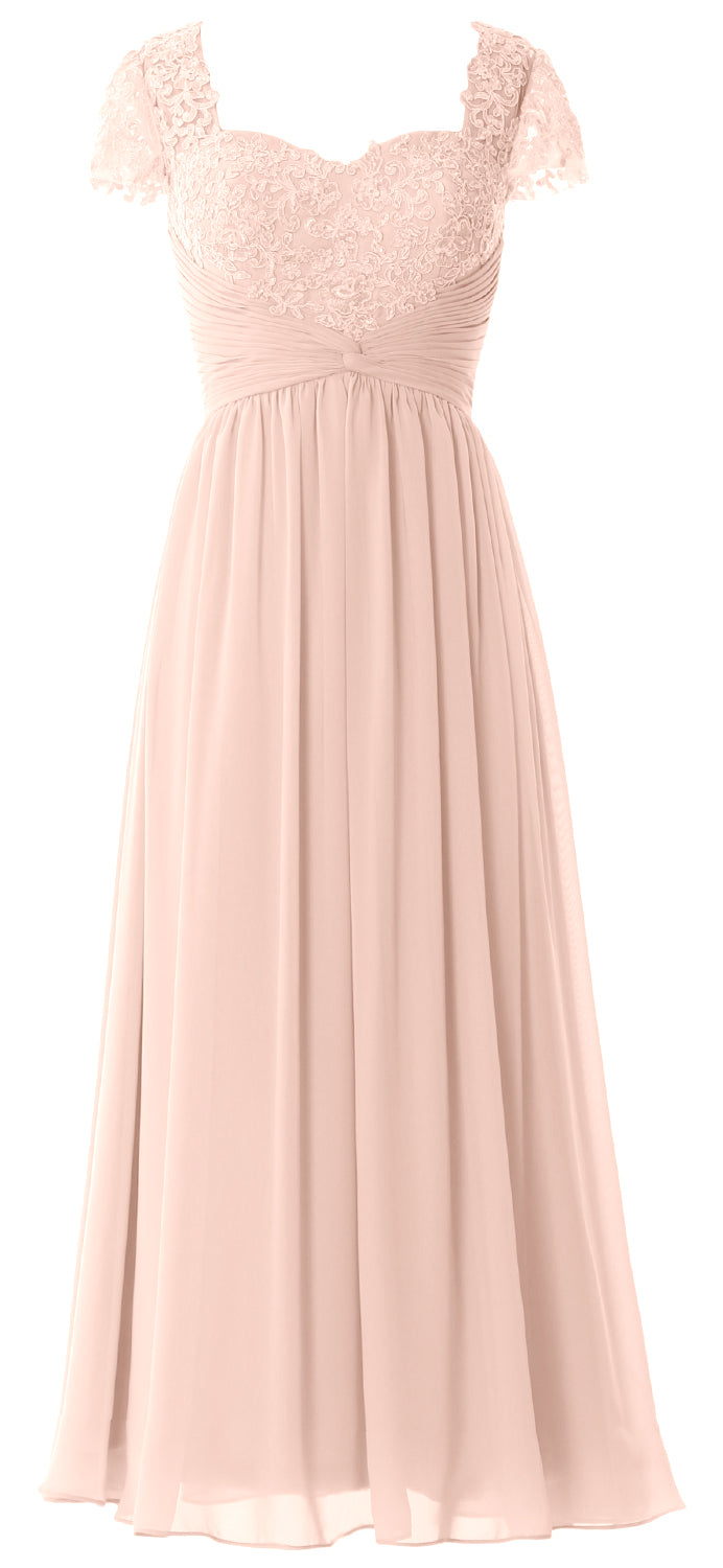 Vestido de noche formal de gasa con encaje para mujer de MACloth, vestido para madre de la novia con mangas cortas