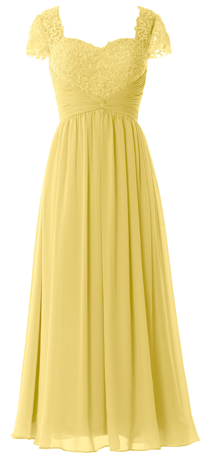 Vestido de noche formal de gasa con encaje para mujer de MACloth, vestido para madre de la novia con mangas cortas