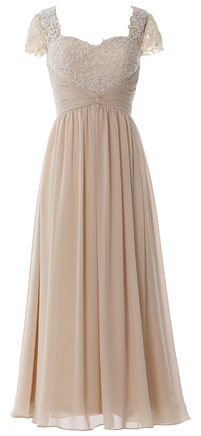 Vestido de noche formal de gasa con encaje para mujer de MACloth, vestido para madre de la novia con mangas cortas