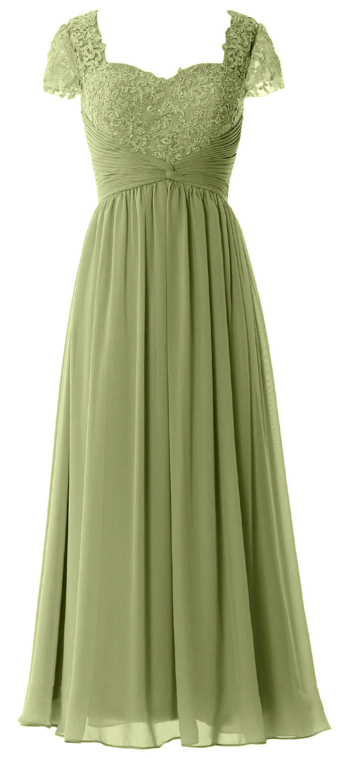 Vestido de noche formal de gasa con encaje para mujer de MACloth, vestido para madre de la novia con mangas cortas