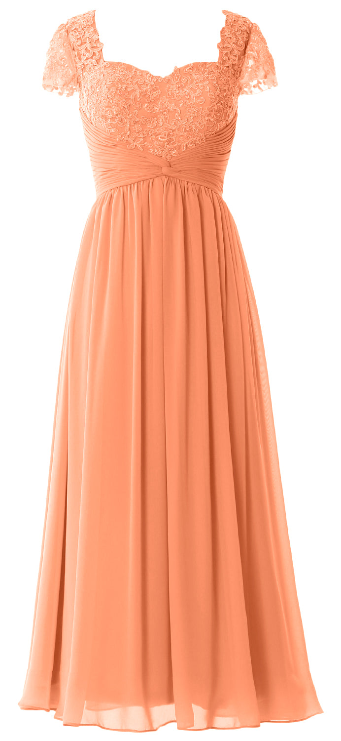 Vestido de noche formal de gasa con encaje para mujer de MACloth, vestido para madre de la novia con mangas cortas