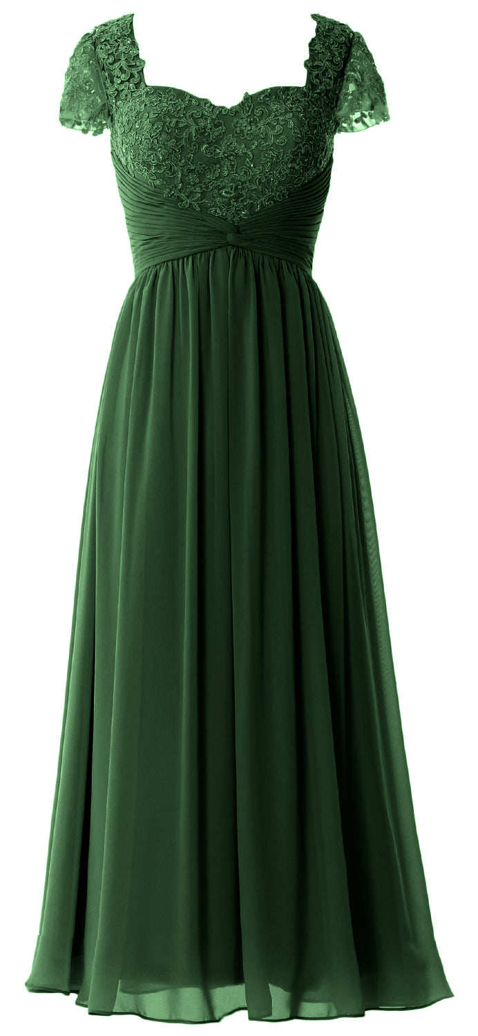 Vestido de noche formal de gasa con encaje para mujer de MACloth, vestido para madre de la novia con mangas cortas