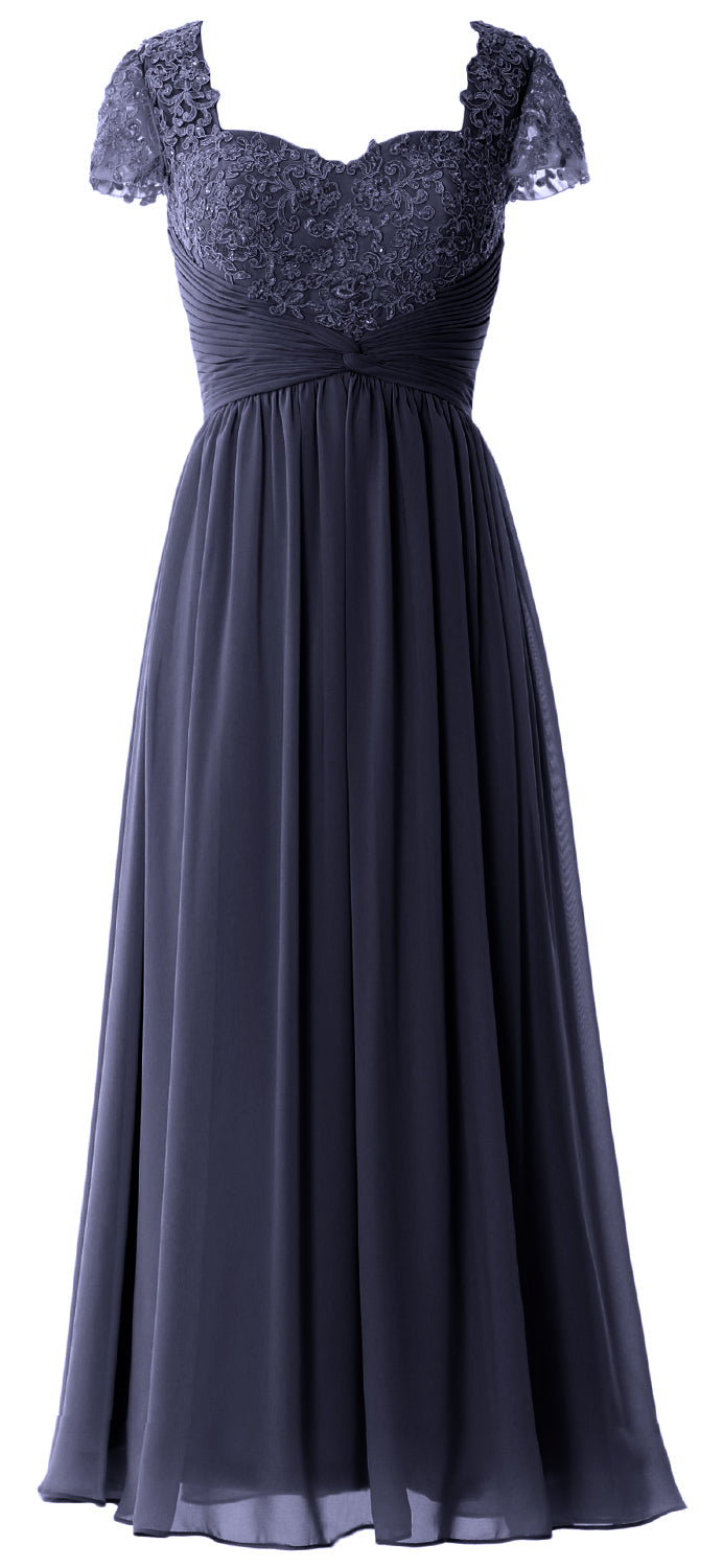 Vestido de noche formal de gasa con encaje para mujer de MACloth, vestido para madre de la novia con mangas cortas