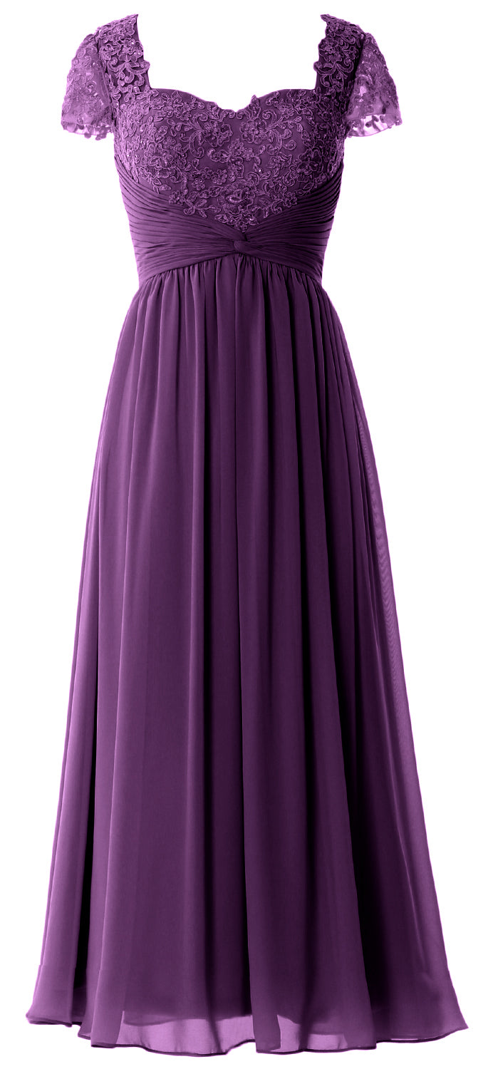 Vestido de noche formal de gasa con encaje para mujer de MACloth, vestido para madre de la novia con mangas cortas