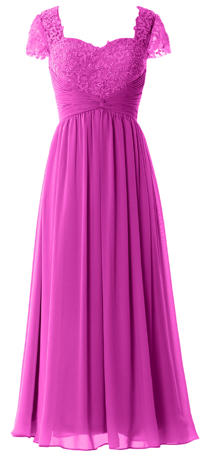 Vestido de noche formal de gasa con encaje para mujer de MACloth, vestido para madre de la novia con mangas cortas