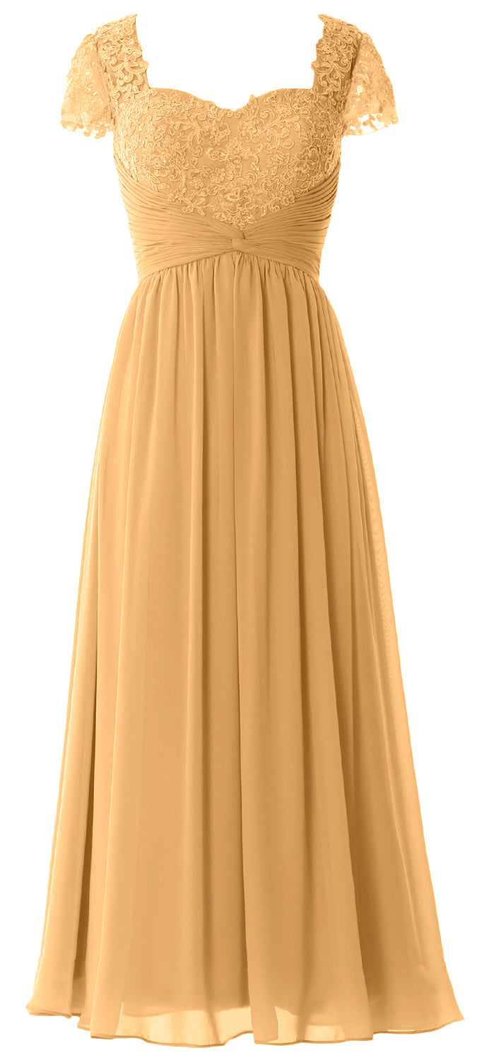 Vestido de noche formal de gasa con encaje para mujer de MACloth, vestido para madre de la novia con mangas cortas