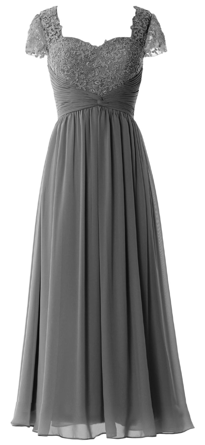 Vestido de noche formal de gasa con encaje para mujer de MACloth, vestido para madre de la novia con mangas cortas