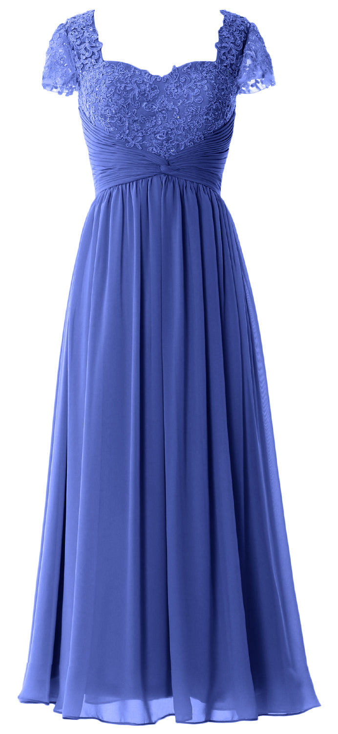 Vestido de noche formal de gasa con encaje para mujer de MACloth, vestido para madre de la novia con mangas cortas