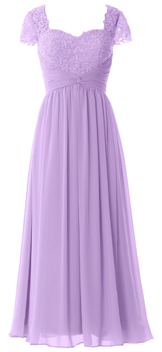 Vestido de noche formal de gasa con encaje para mujer de MACloth, vestido para madre de la novia con mangas cortas