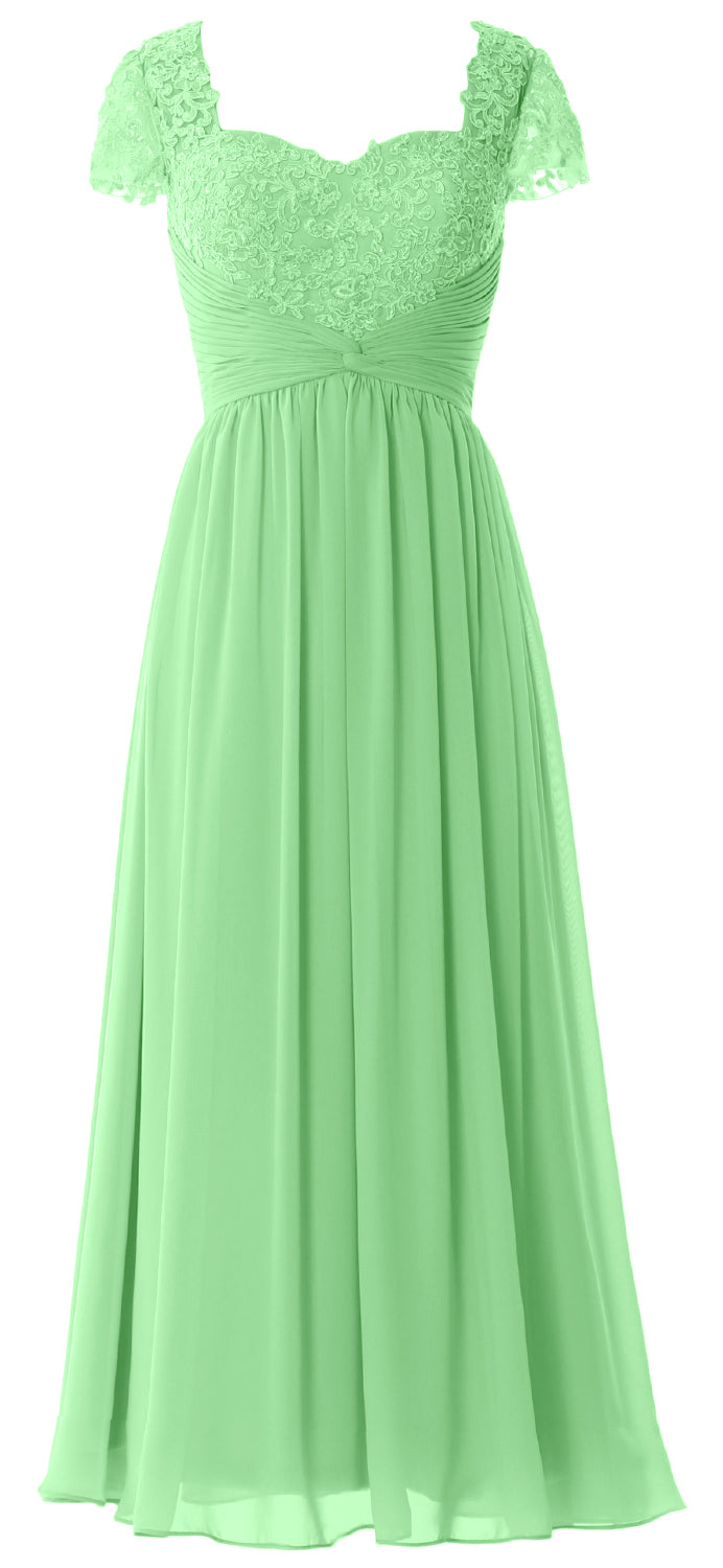 Vestido de noche formal de gasa con encaje para mujer de MACloth, vestido para madre de la novia con mangas cortas