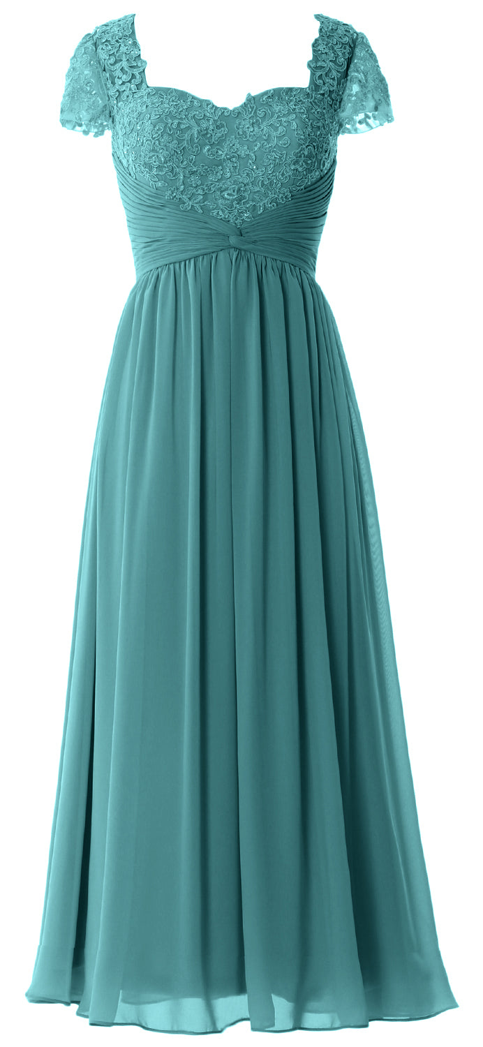 Vestido de noche formal de gasa con encaje para mujer de MACloth, vestido para madre de la novia con mangas cortas