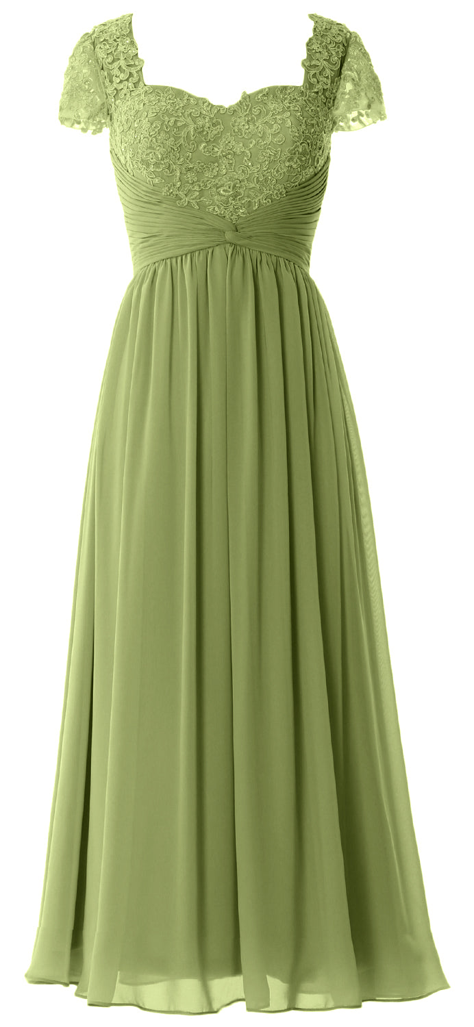 Vestido de noche formal de gasa con encaje para mujer de MACloth, vestido para madre de la novia con mangas cortas