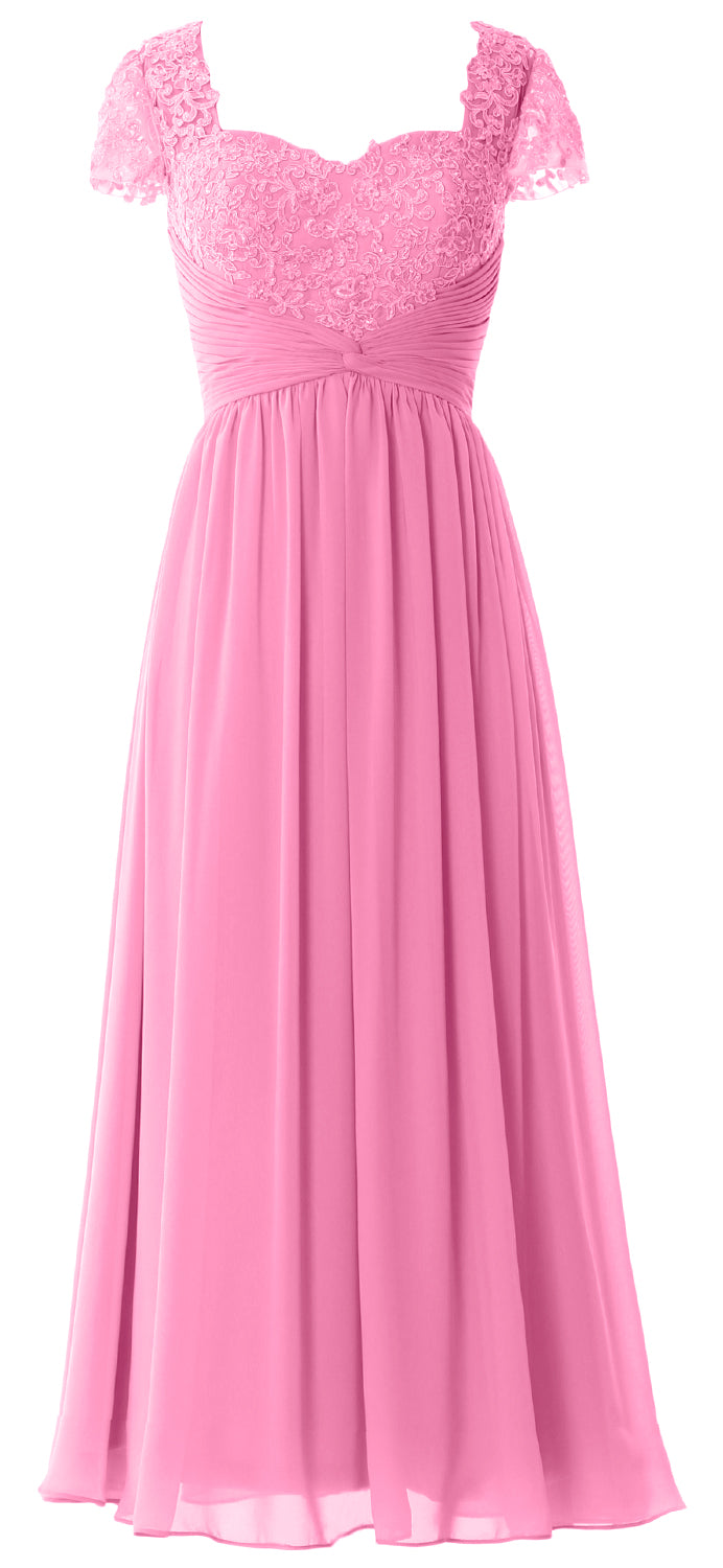 Vestido de noche formal de gasa con encaje para mujer de MACloth, vestido para madre de la novia con mangas cortas