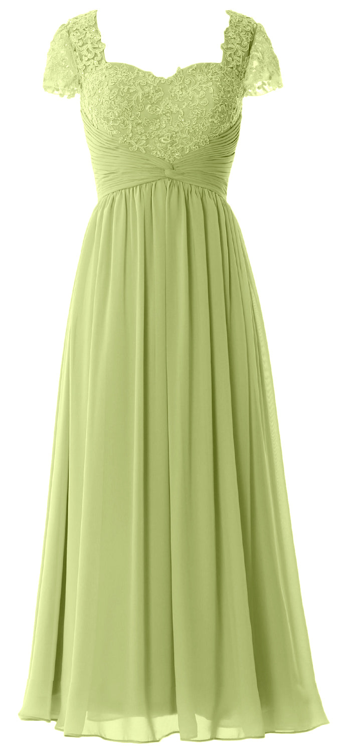 Vestido de noche formal de gasa con encaje para mujer de MACloth, vestido para madre de la novia con mangas cortas