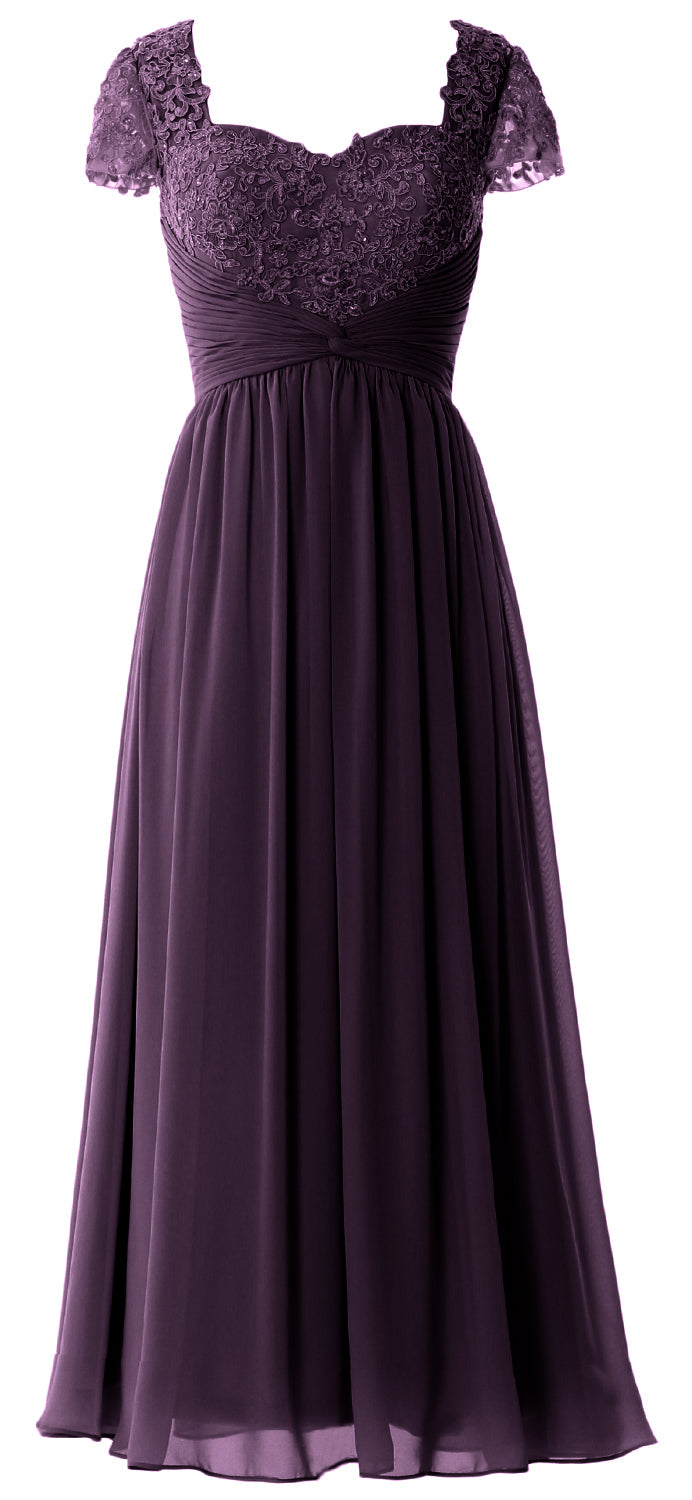 Vestido de noche formal de gasa con encaje para mujer de MACloth, vestido para madre de la novia con mangas cortas