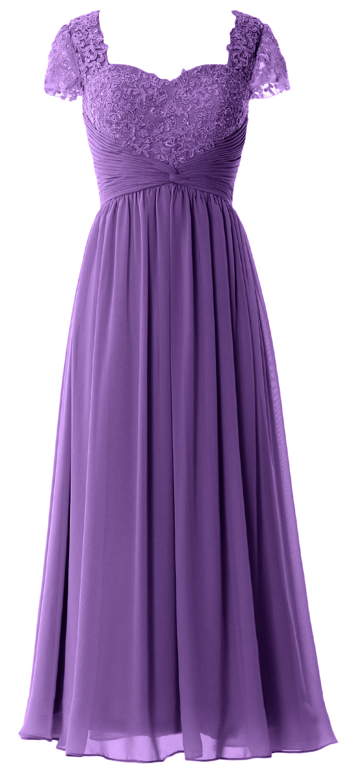 Vestido de noche formal de gasa con encaje para mujer de MACloth, vestido para madre de la novia con mangas cortas