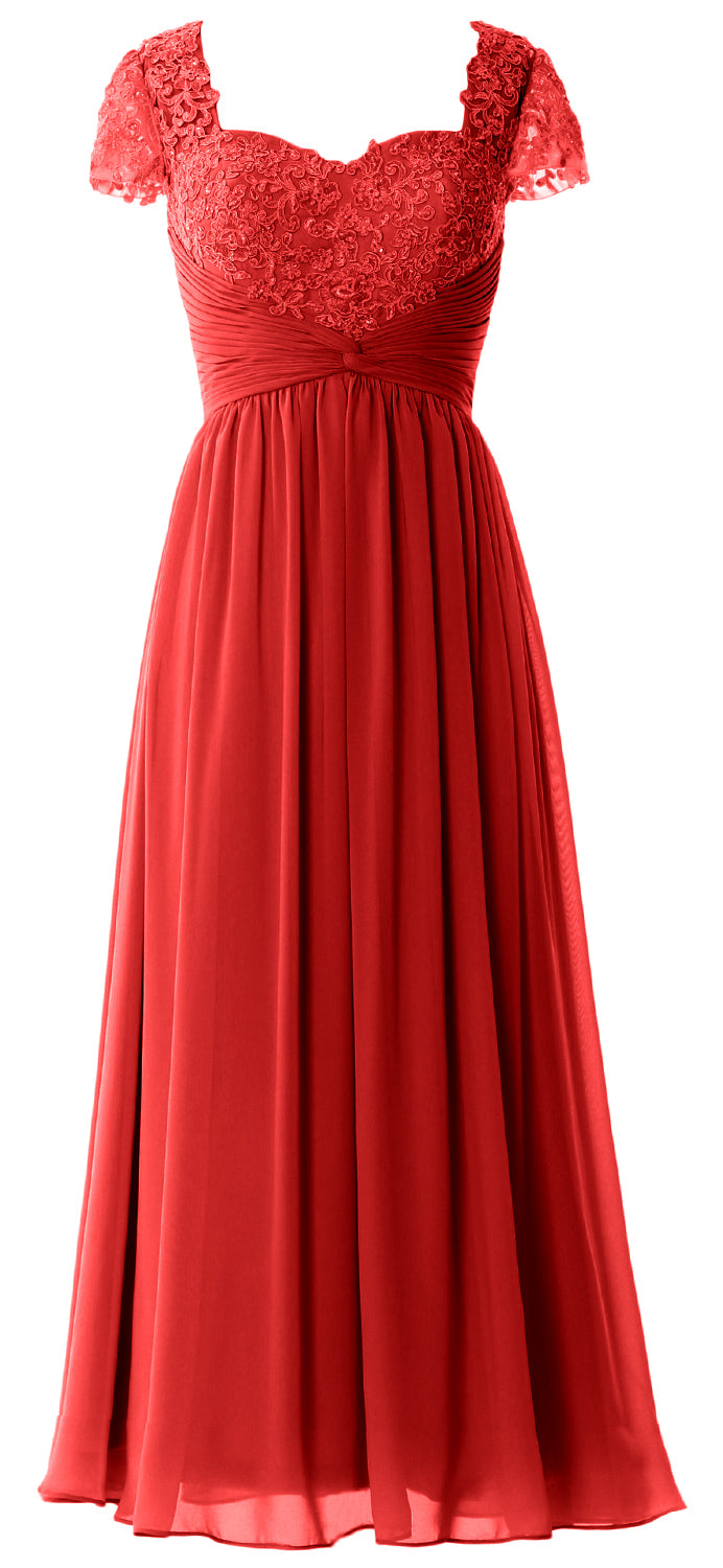 Vestido de noche formal de gasa con encaje para mujer de MACloth, vestido para madre de la novia con mangas cortas